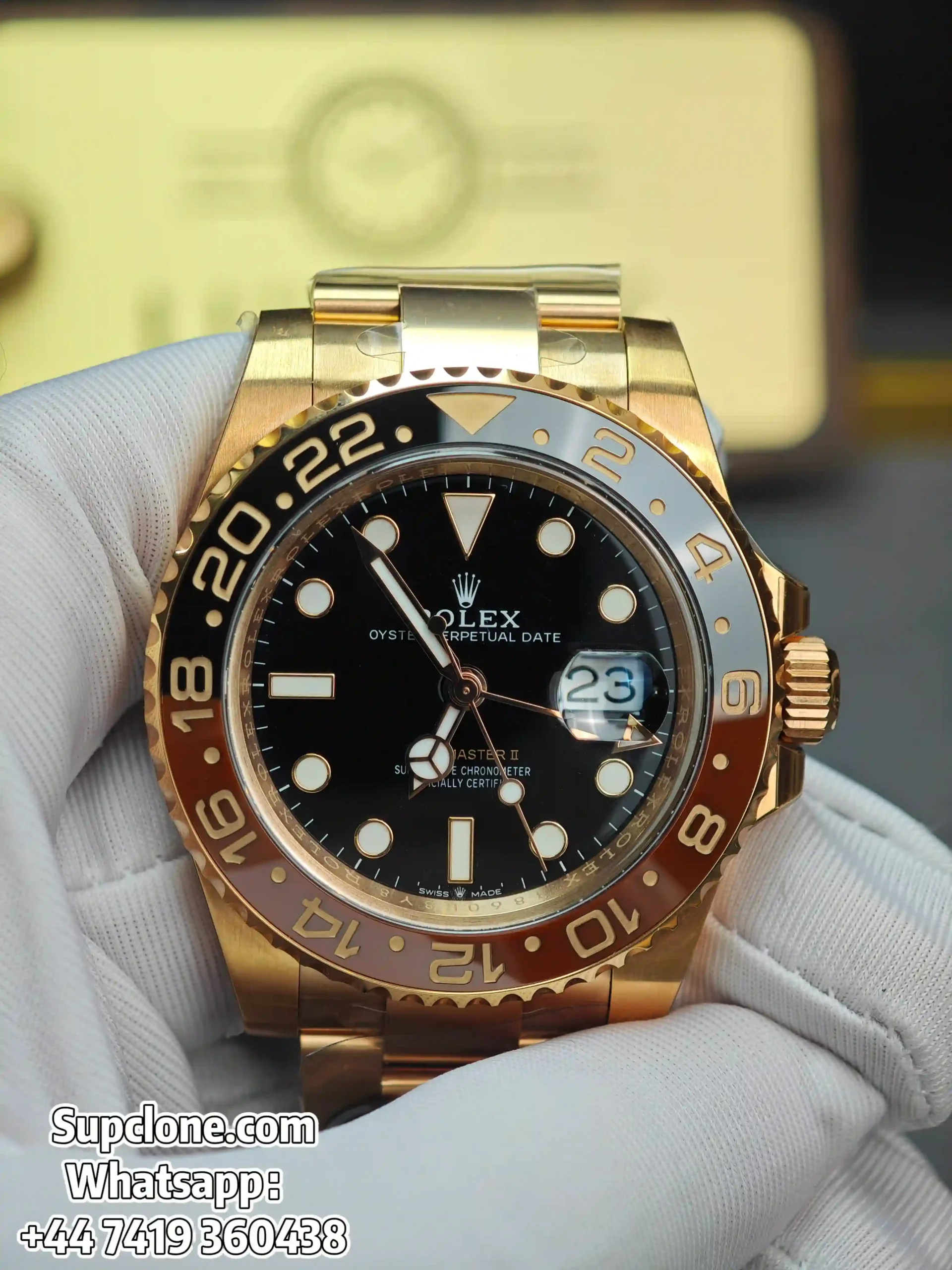 Rolex Super Clone Watches 1:1 Full Gold Root Beer GMT-Master II 126715CHNR 3285 Movement