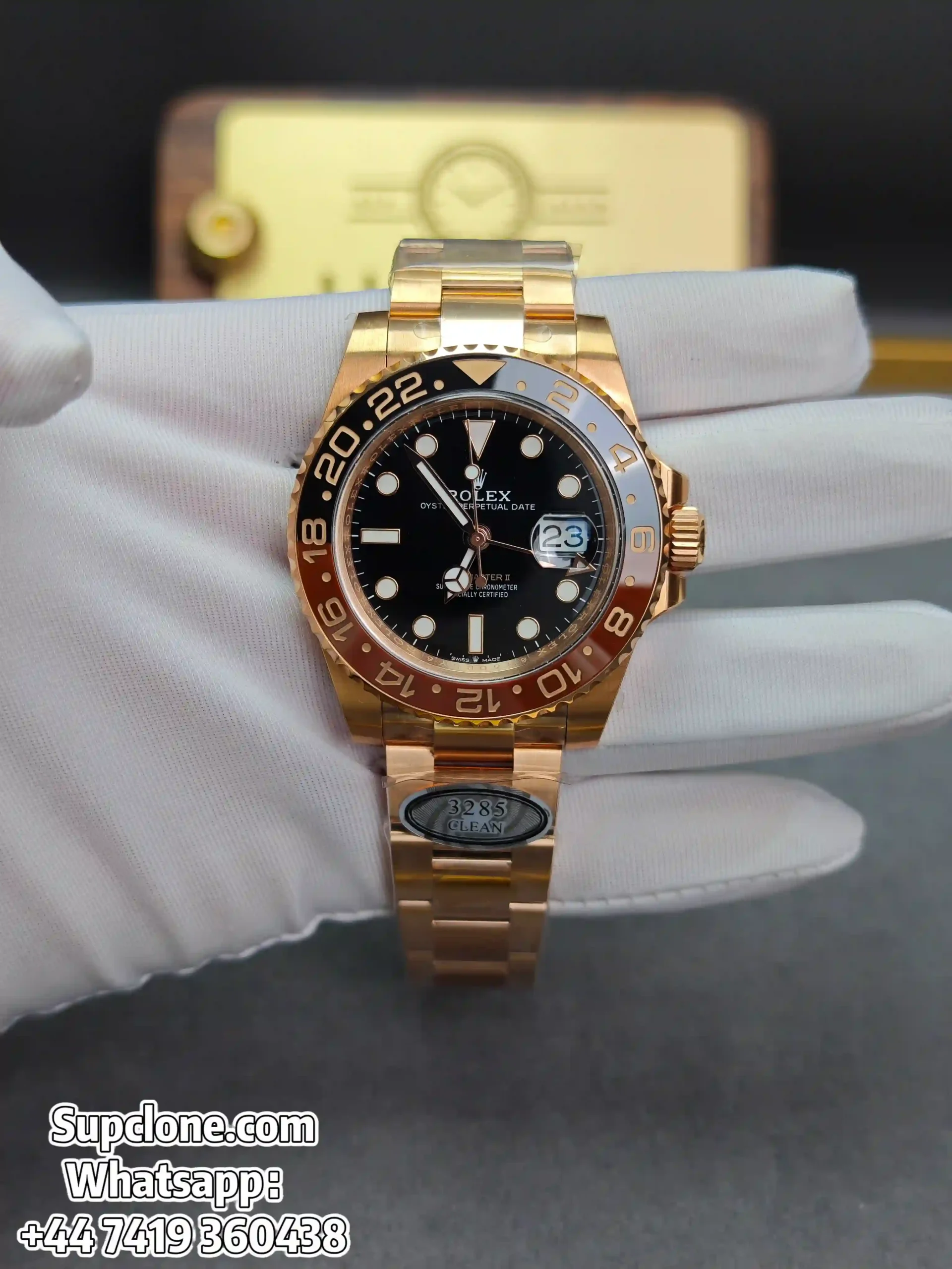 Rolex Super Clone Watches 1:1 Full Gold Root Beer GMT-Master II 126715CHNR 3285 Movement