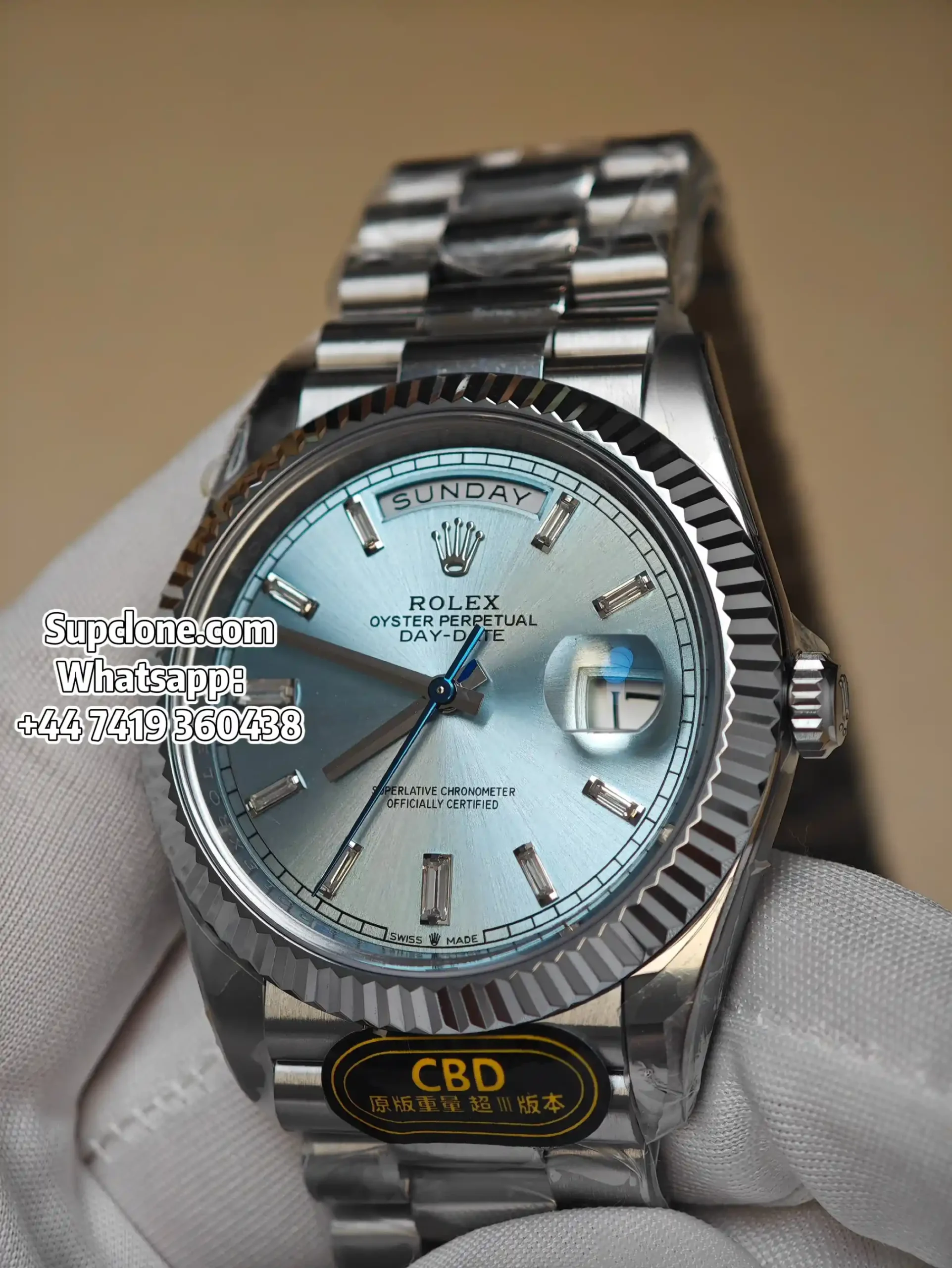 Rolex Super Clone Watches Day Date Ice Blue Diamond Dial 40mm m228236-0006 (15) Rolex Super Clone Watches Day Date Ice Blue Diamond Dial 40mm m228236-0006