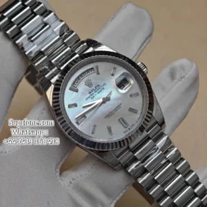 Rolex Super Clone Watches Day-Date White Mother of Pearl Diamond Dial 40mm M228238-0078