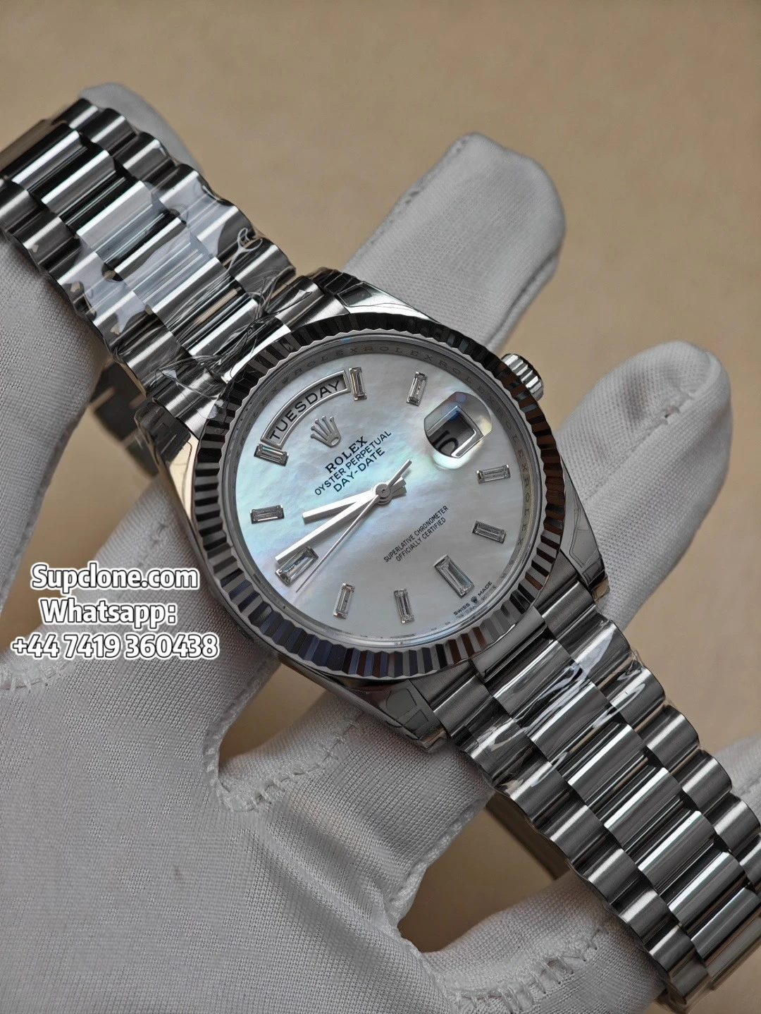 Rolex Super Clone Watches Day-Date White Mother of Pearl Diamond Dial 40mm (1) Rolex Super Clone Watches Day-Date White Mother of Pearl Diamond Dial 40mm M228238-0078