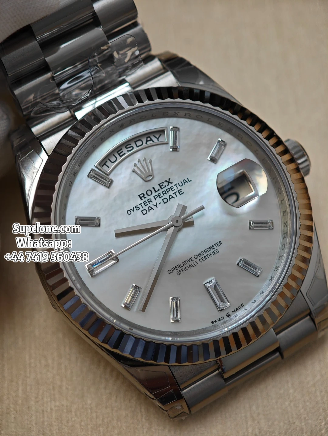 Rolex Super Clone Watches Day-Date White Mother of Pearl Diamond Dial 40mm (13) Rolex Super Clone Watches Day-Date White Mother of Pearl Diamond Dial 40mm M228238-0078