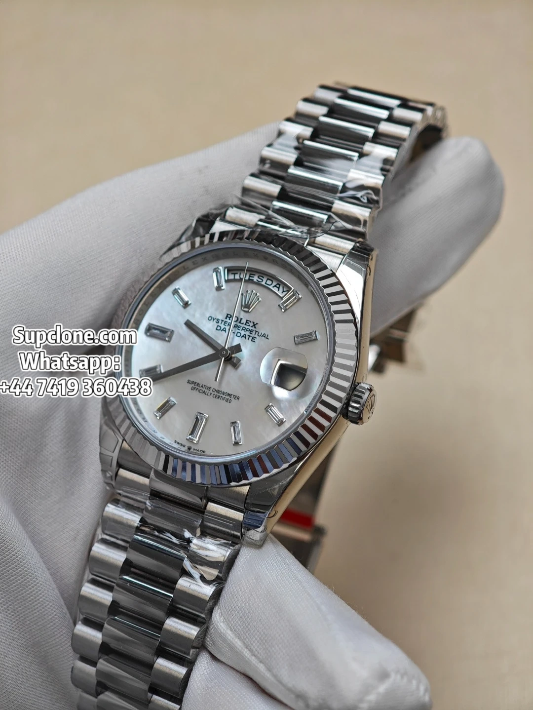 Rolex Super Clone Watches Day-Date White Mother of Pearl Diamond Dial 40mm (14) Rolex Super Clone Watches Day-Date White Mother of Pearl Diamond Dial 40mm M228238-0078