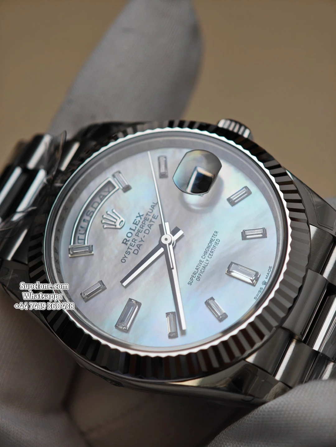Rolex Super Clone Watches Day-Date White Mother of Pearl Diamond Dial 40mm (15) Rolex Super Clone Watches Day-Date White Mother of Pearl Diamond Dial 40mm M228238-0078