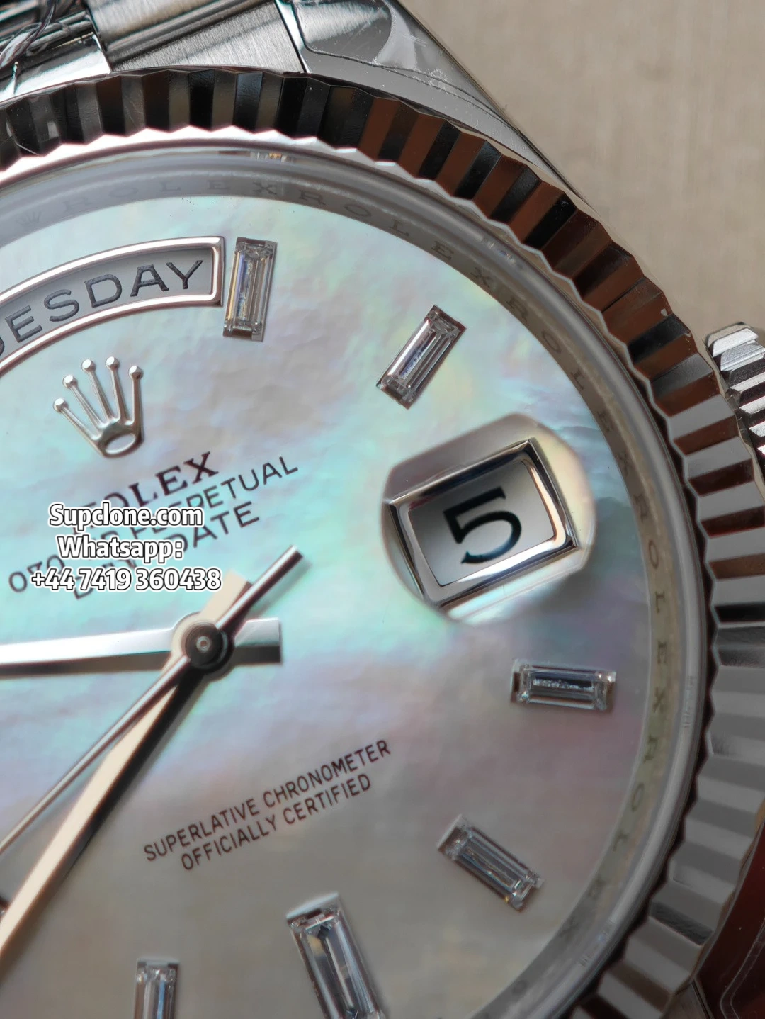 Rolex Super Clone Watches Day-Date White Mother of Pearl Diamond Dial 40mm (16) Rolex Super Clone Watches Day-Date White Mother of Pearl Diamond Dial 40mm M228238-0078