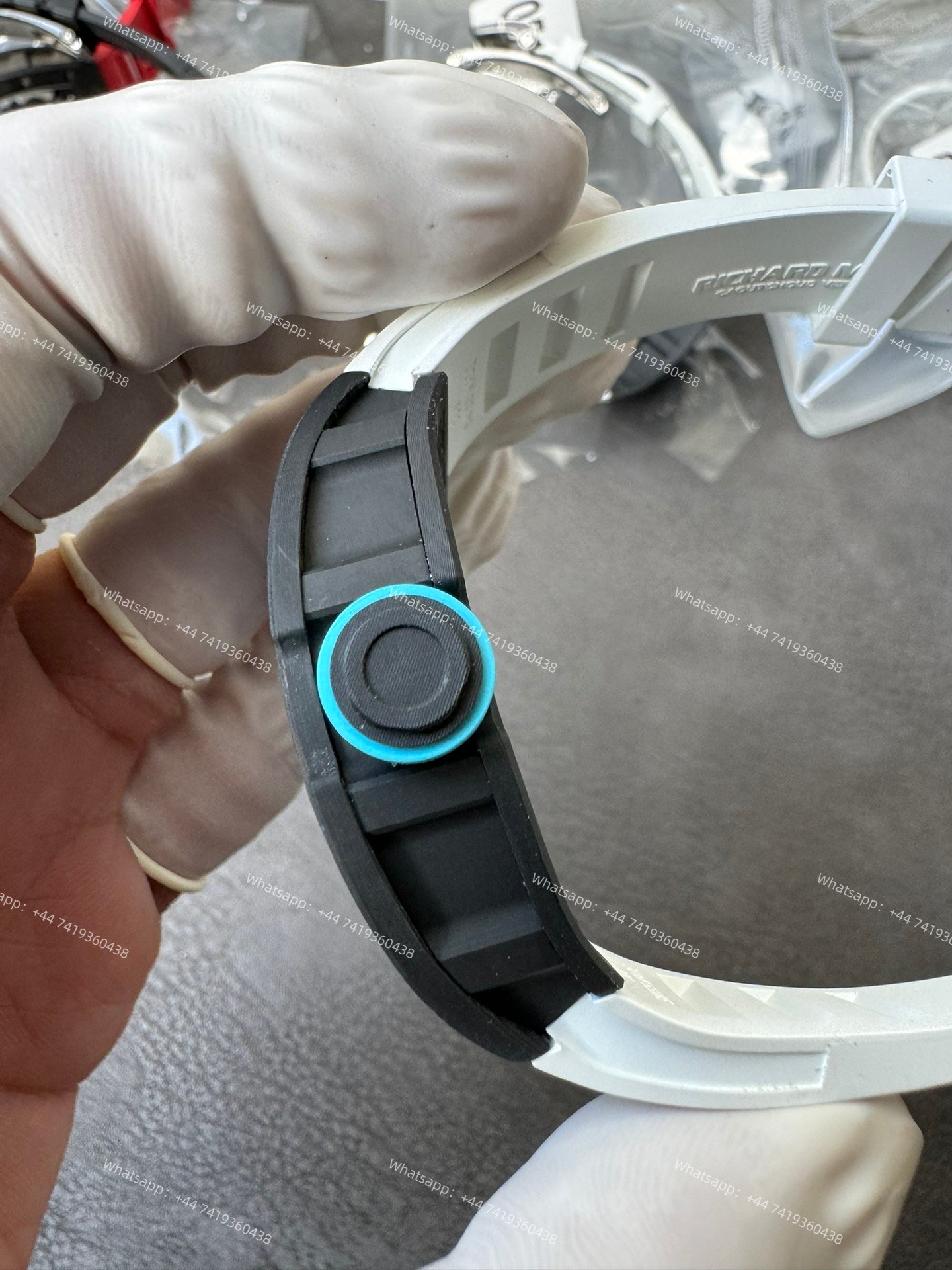 Super Clone Richard Mille RM 055 Carbon TPT Blue Inner Bezel White Rubber Strap 1:1 Replica Watch