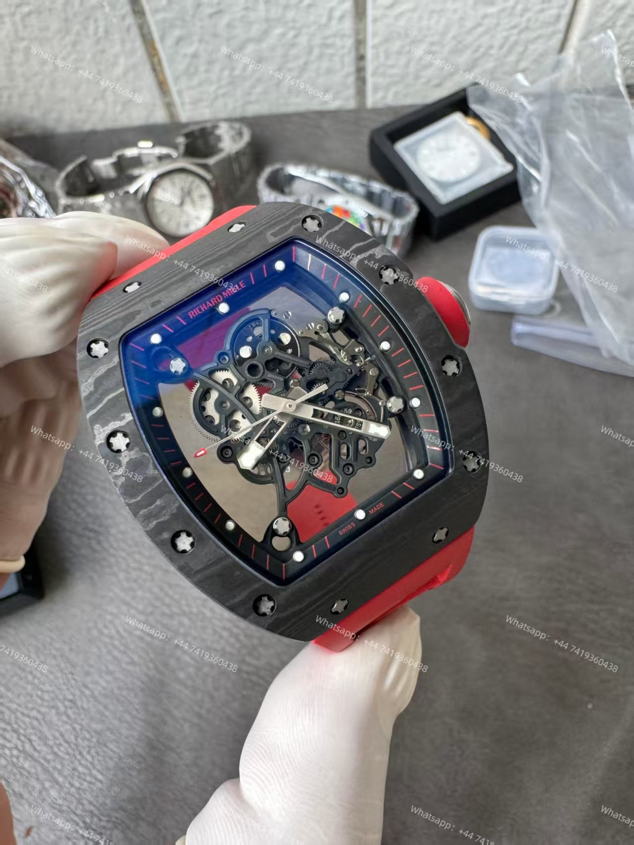 Richard Mille RM 055 Carbon TPT Skeleton Vaucher Free-Sprung Movement Red Rubber Strap Custom Super Clone