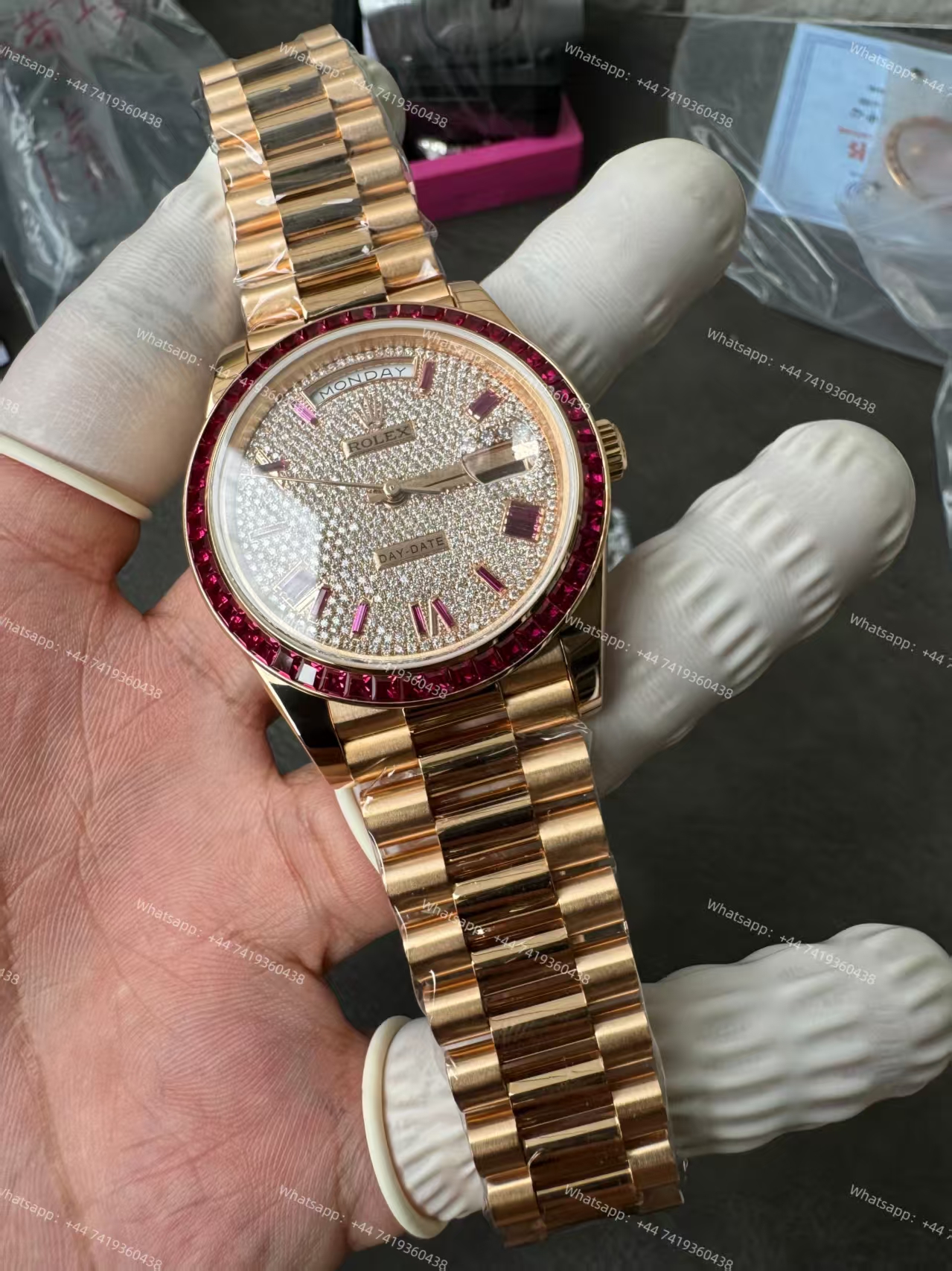 Rolex Day-Date 228398TRU Ruby and Moissanite Diamond Dial and Bezel 3255 Movement (40mm) Best Super Clone