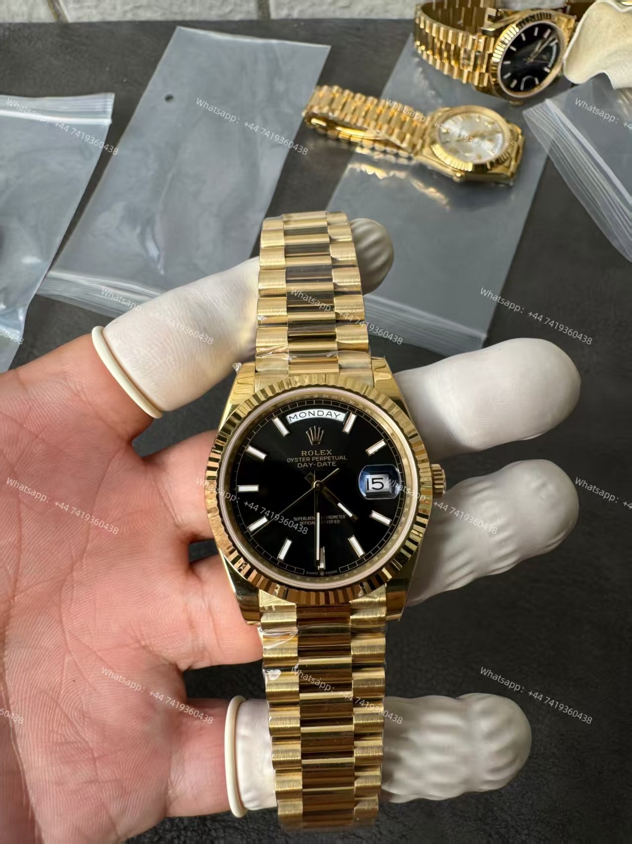 Rolex Day-Date M228238-0067 1:1 Replica Gold Black Dial 40MM 3255 Movement Presidential Bracelet Super Clone Watch