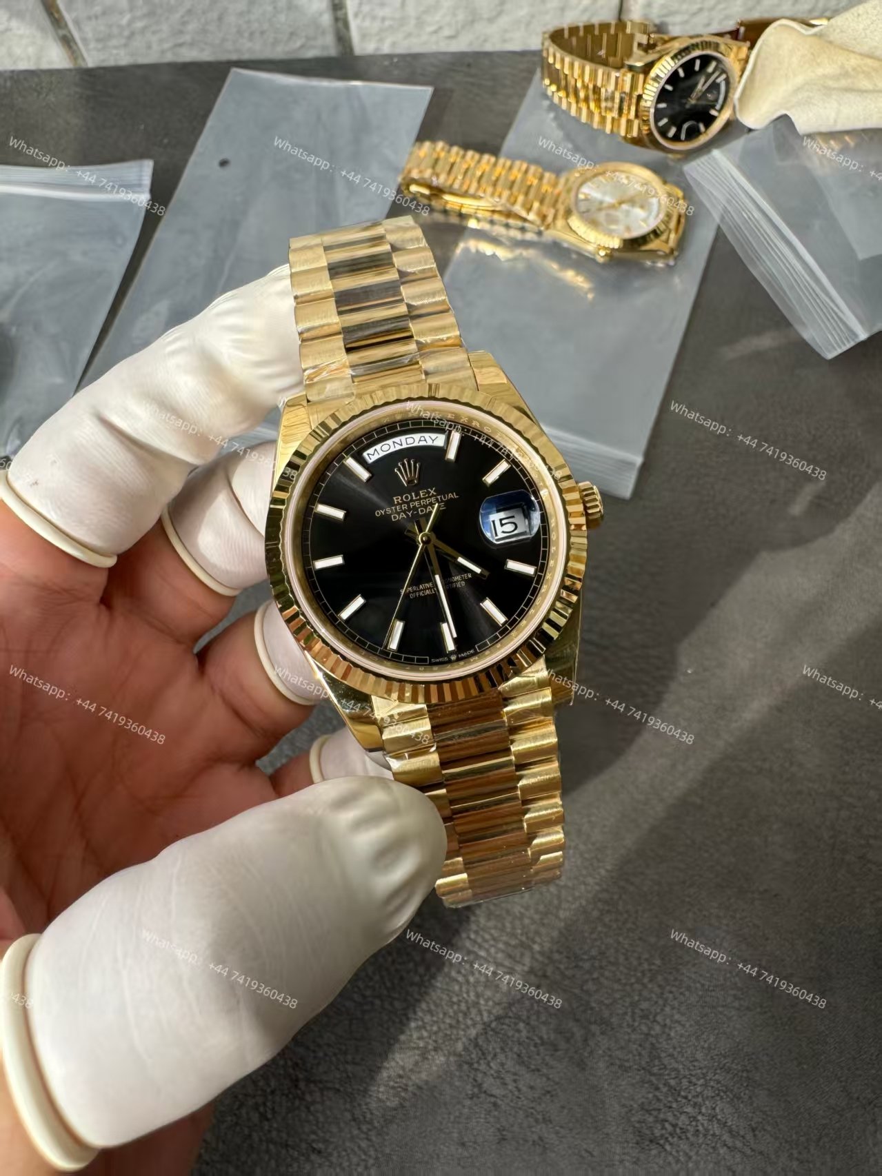 Rolex Day-Date M228238-0067 1:1 Replica Gold Black Dial 40MM 3255 Movement Presidential Bracelet Super Clone Watch