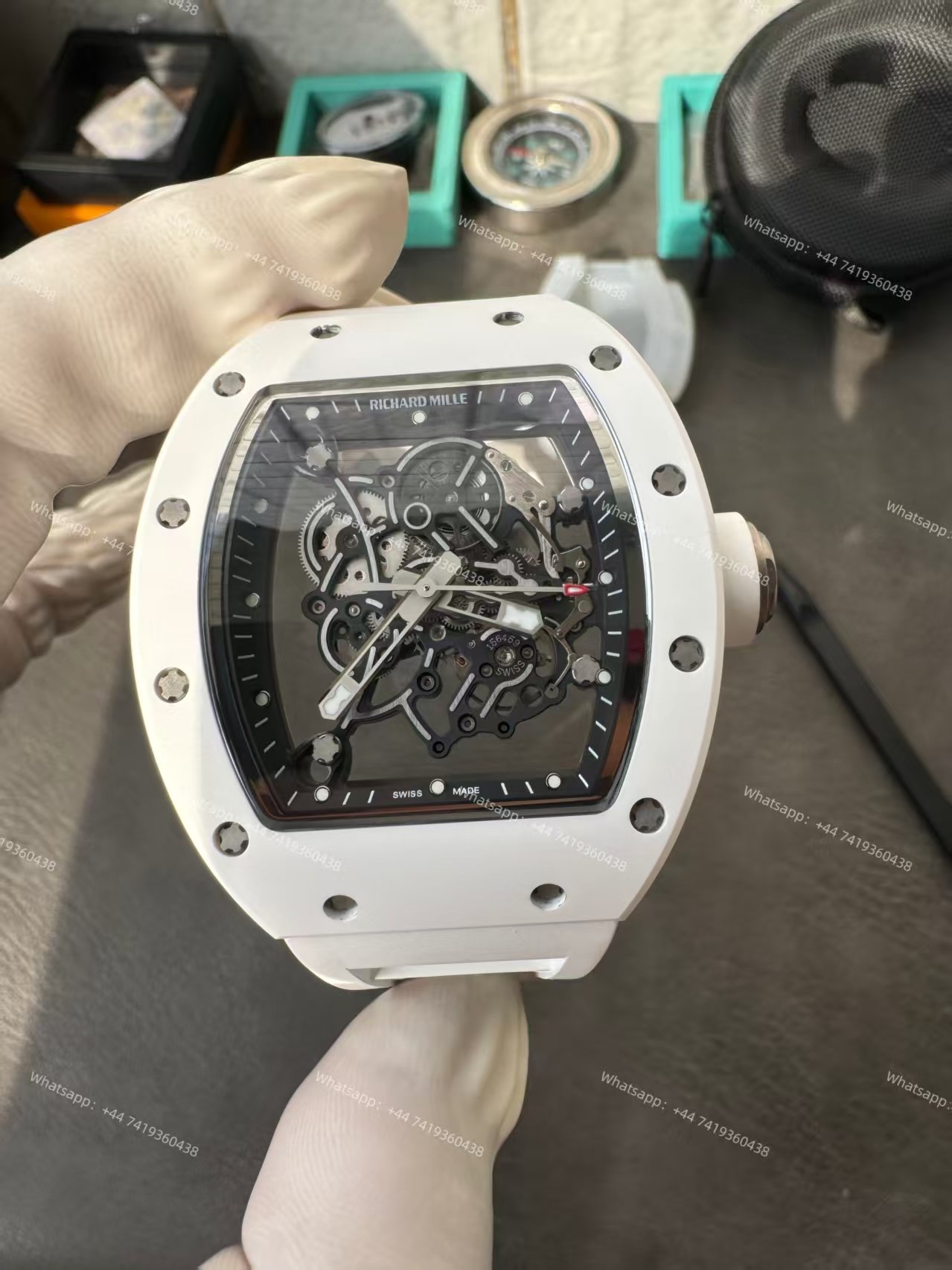 Richard Mille RM 055 White Ceramic Skeleton Vaucher Free-Sprung Movement White Rubber Strap Custom Super Clone