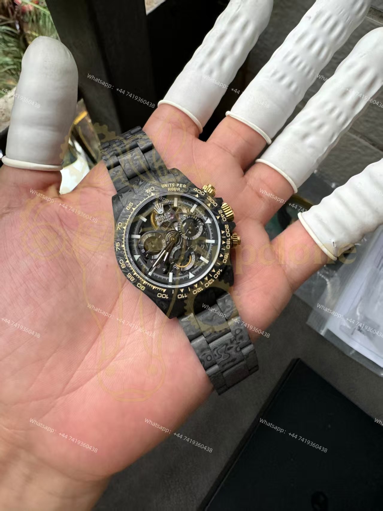 Rolex Super Clone Carbon Fiber Daytona Gold Accents Full Carbon Bracelet