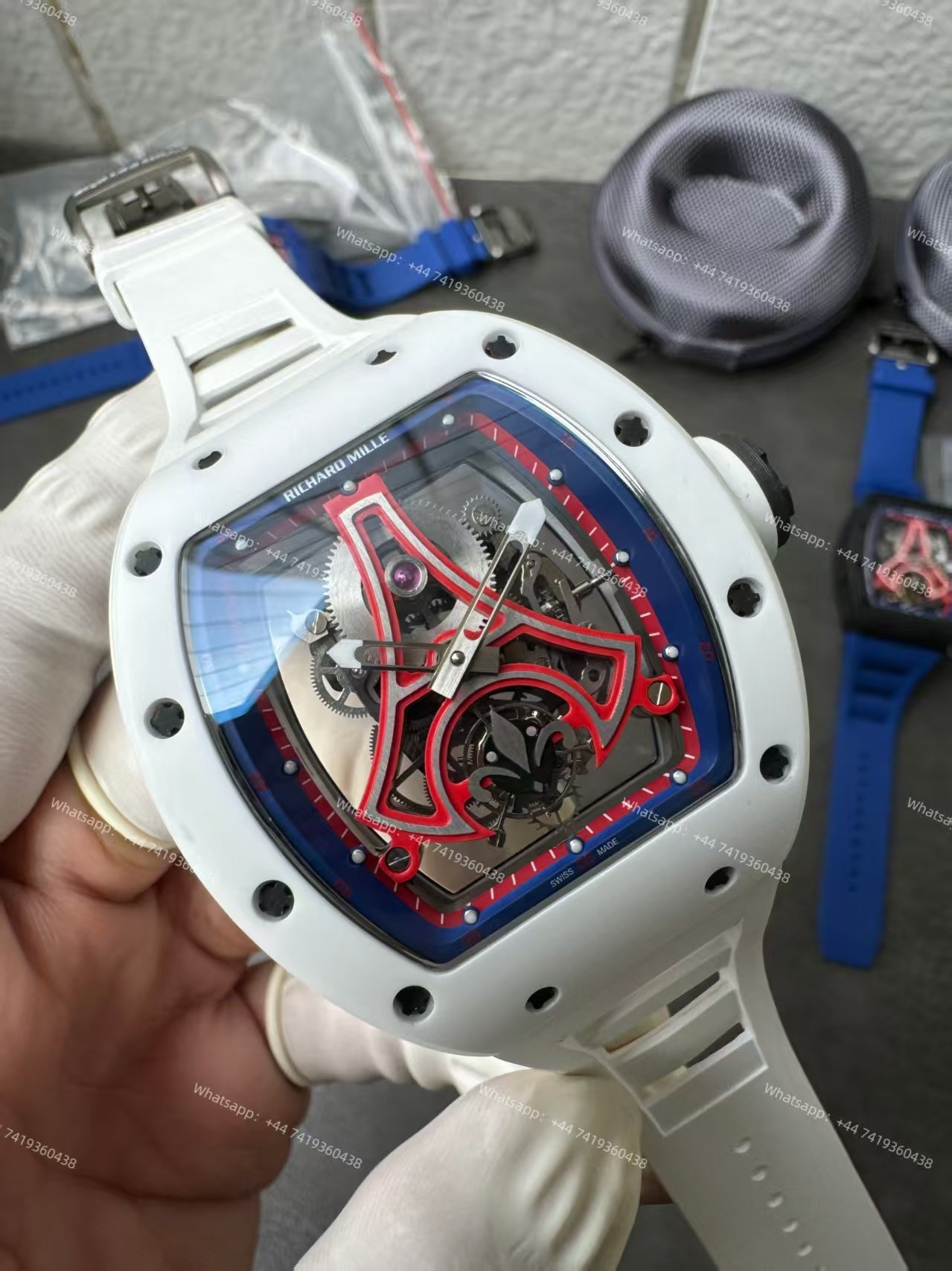 Super Clone Richard Mille RM52-03 White Ceramic Paris Saint-Germain Skeleton Tourbillon 1:1 Replica Watch