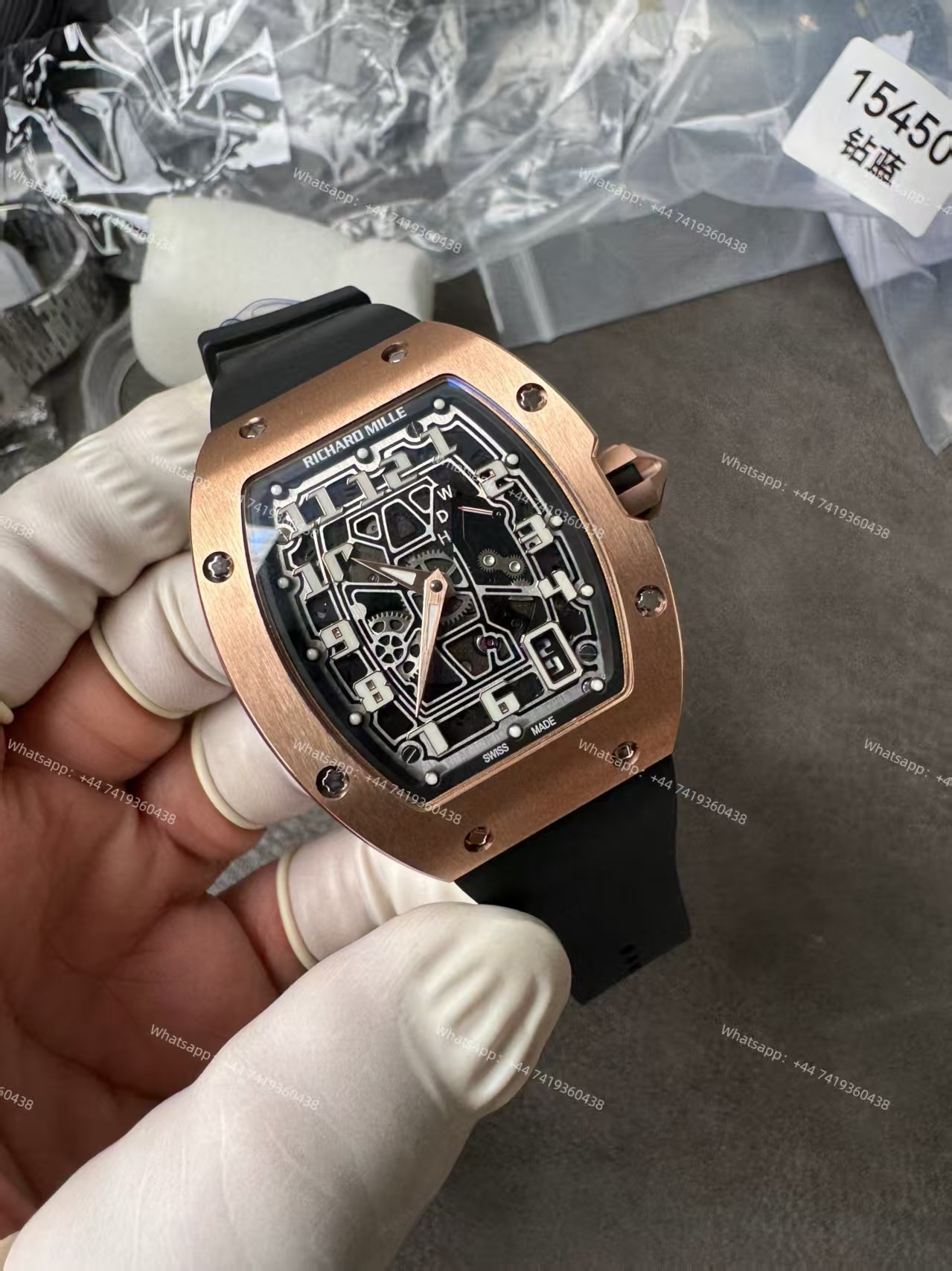 Super Clone Richard Mille RM 67-01 Rose Gold Skeleton Black Rubber Strap
