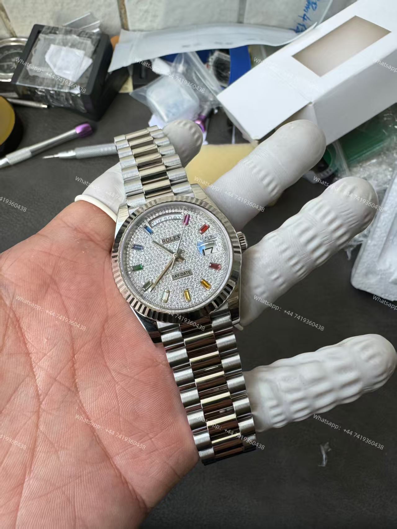 Rolex Day-Date m128239-0019 Moissanite Rainbow Diamond Dial Presidential bracelet 3255 Movement (36mm) Best Super Clone