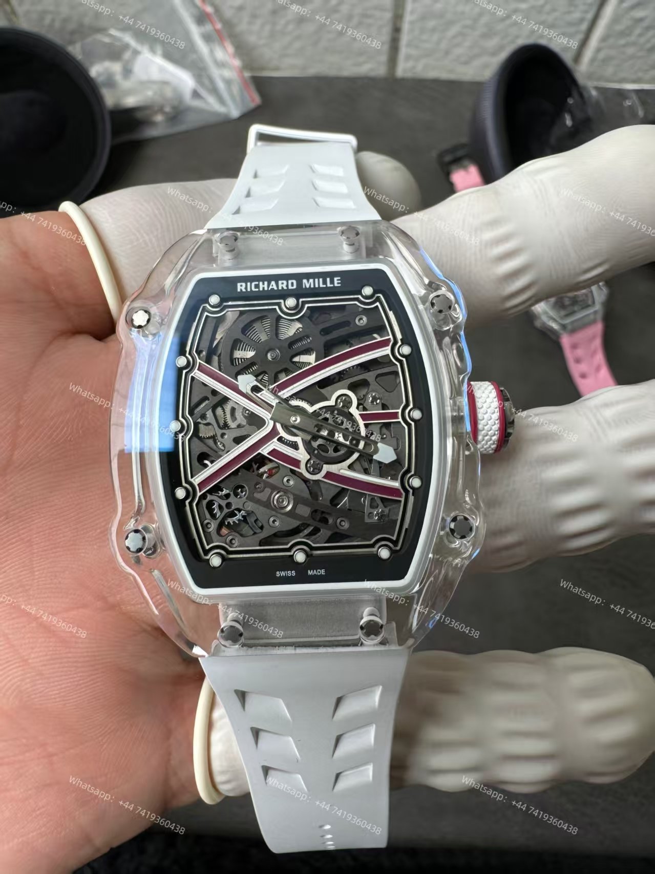 Super Clone Richard Mille RM67-02 Sapphire Crystal Skeleton Tourbillon 1:1 Replica Watch with White Rubber Strap