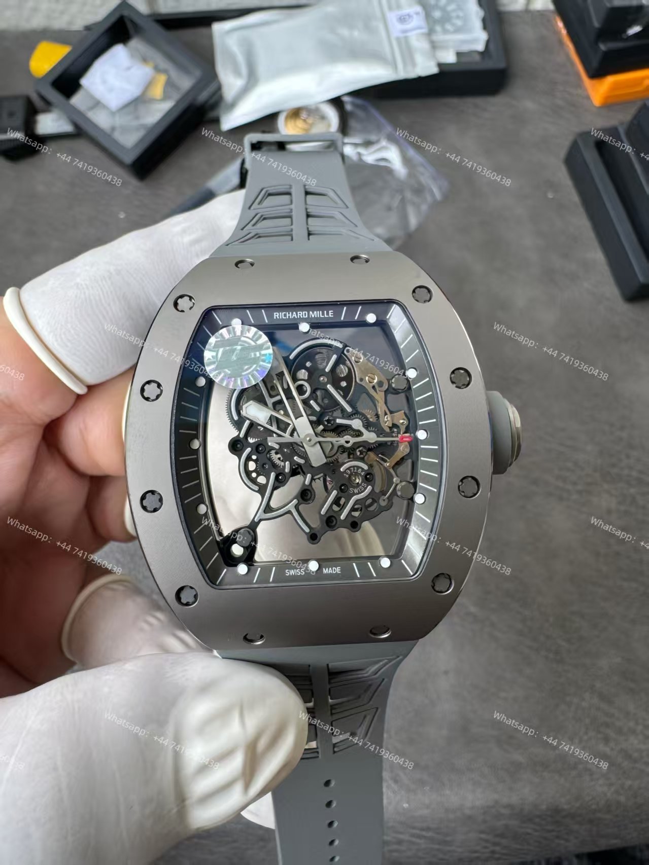 Super Clone Richard Mille RM 055 Gray Ceramic Titanium Grey Rubber Strap 1:1 Replica Watch