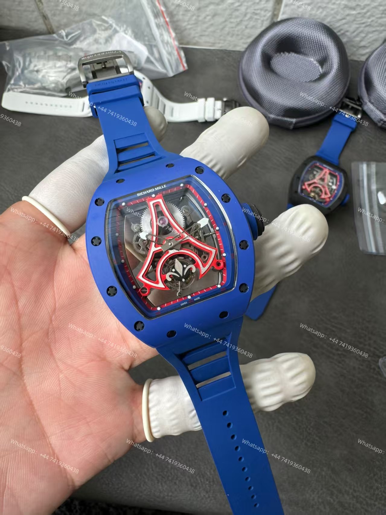 Super Clone Richard Mille RM52-03 Blue Ceramic Paris Saint-Germain Skeleton Tourbillon 1:1 Replica Watch