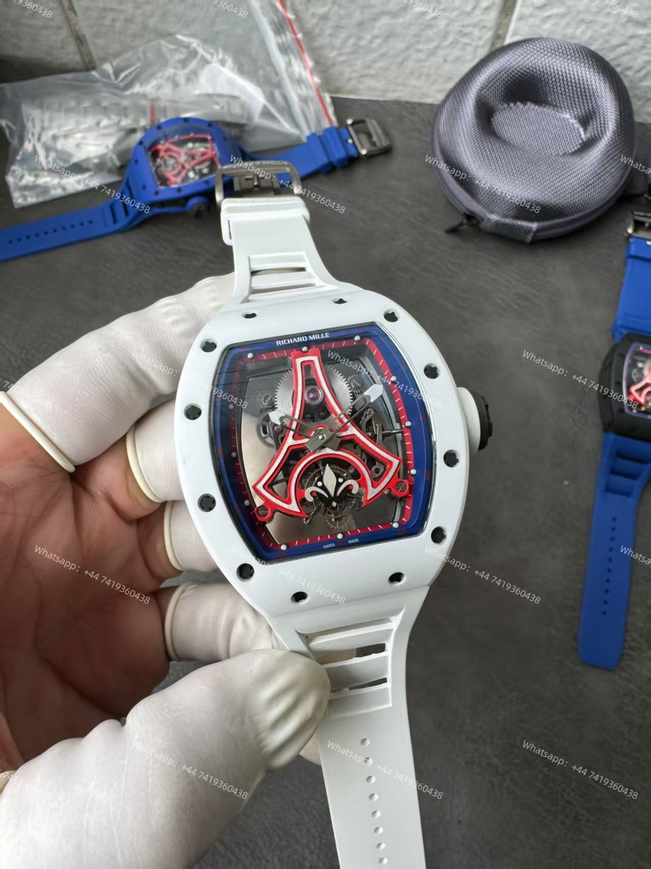 Super Clone Richard Mille RM52-03 White Ceramic Paris Saint-Germain Skeleton Tourbillon 1:1 Replica Watch