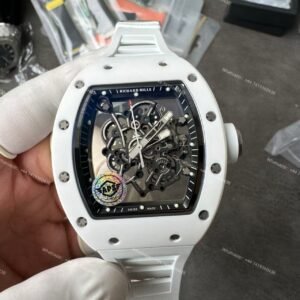 Super Clone Richard Mille RM 055 White Ceramic Titanium Skeleton White Rubber Strap 1:1 Replica Watch