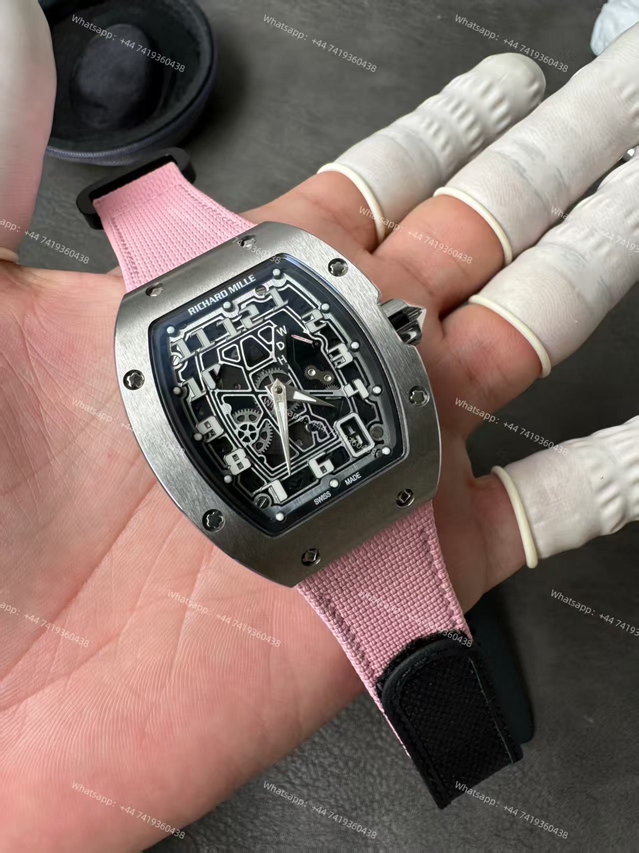 Super Clone Richard Mille RM 67-01 Titanium Skeleton Pink Velcro Strap