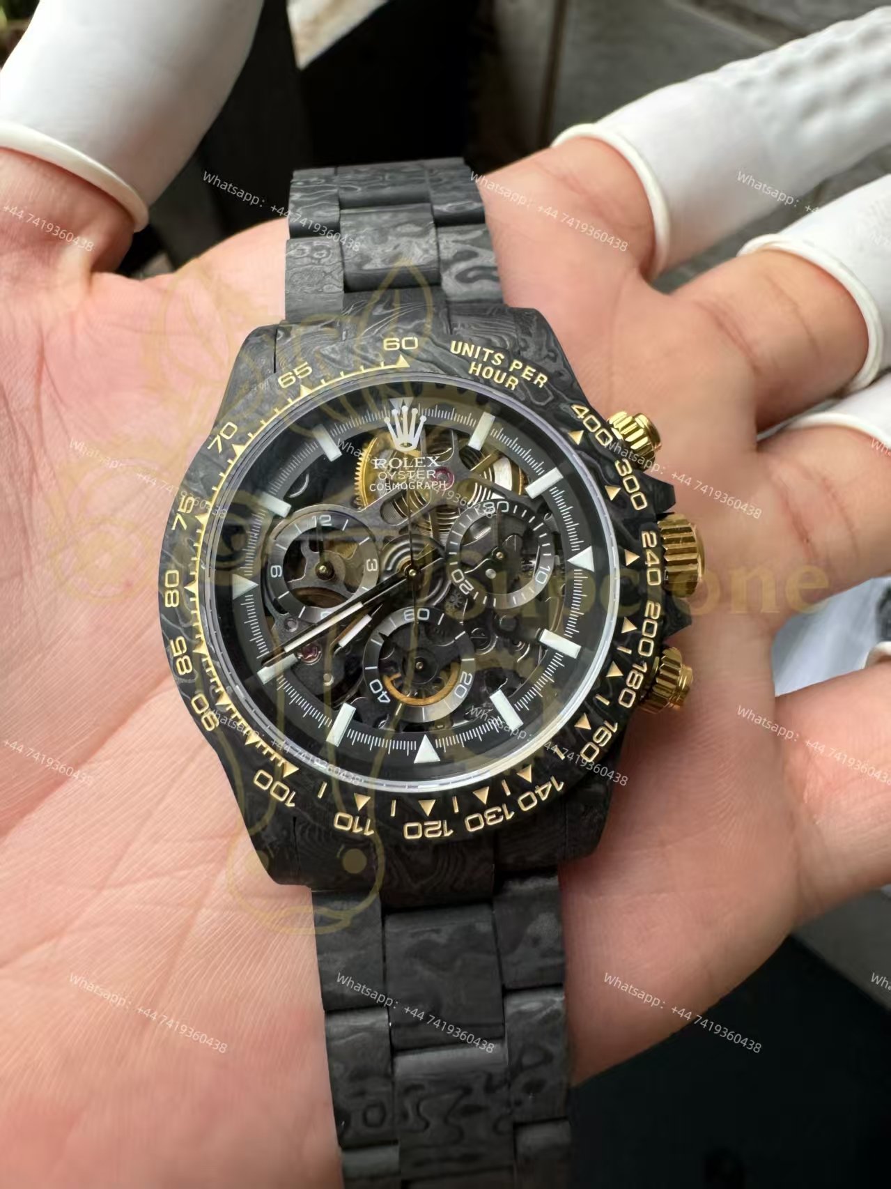 Rolex Super Clone Carbon Fiber Daytona Gold Accents Full Carbon Bracelet