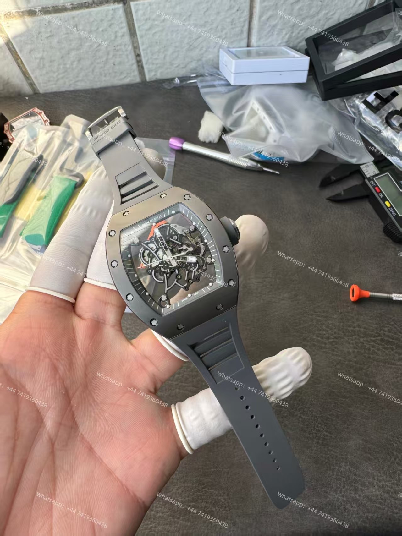Richard Mille RM 055 Grey Ceramic Vaucher Free-Sprung Grey Rubber Strap Custom Super Clone
