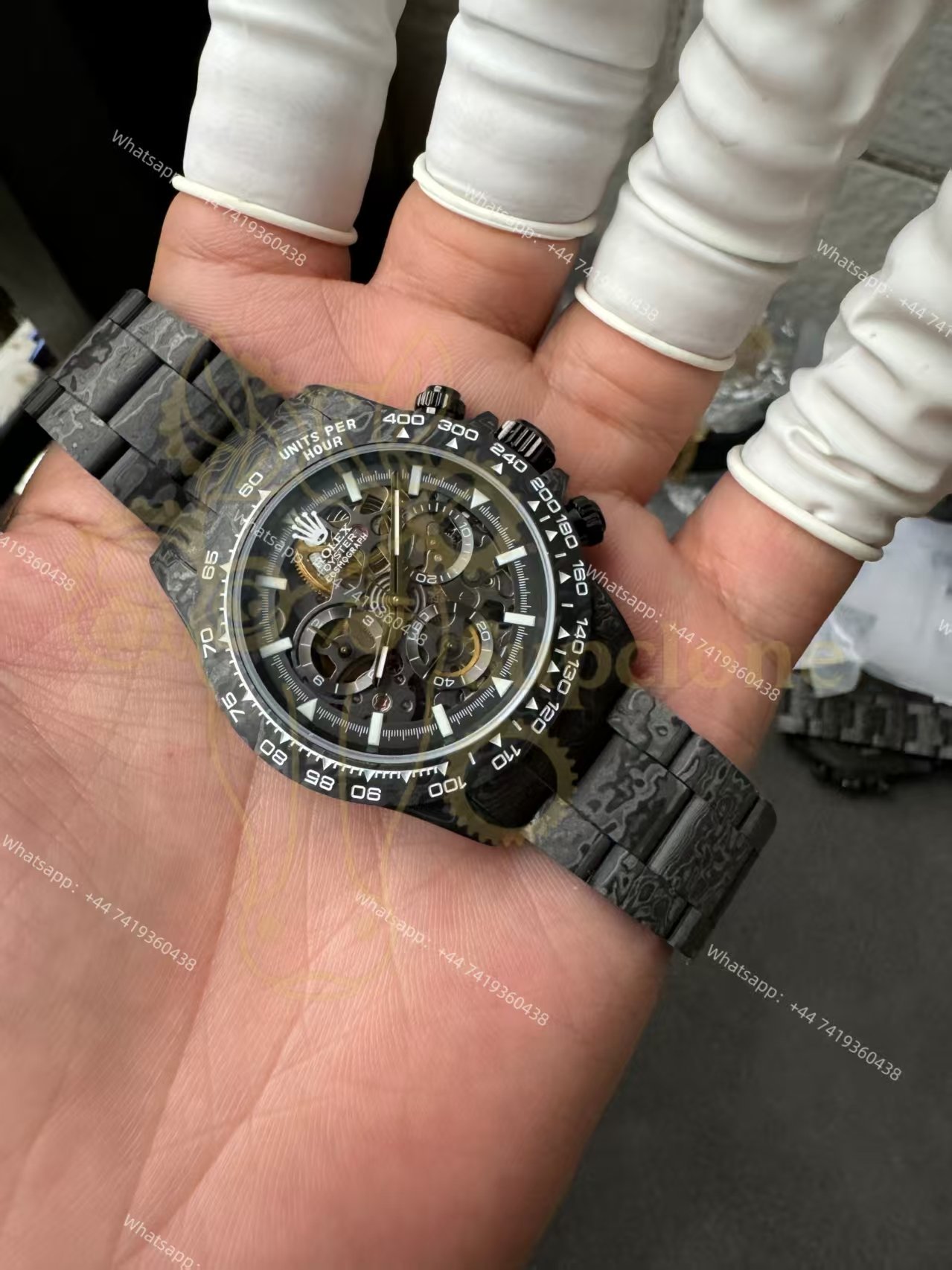 Rolex Super Clone Carbon Fiber Daytona Skeleton Black & White Bezel Carbon Bracelet