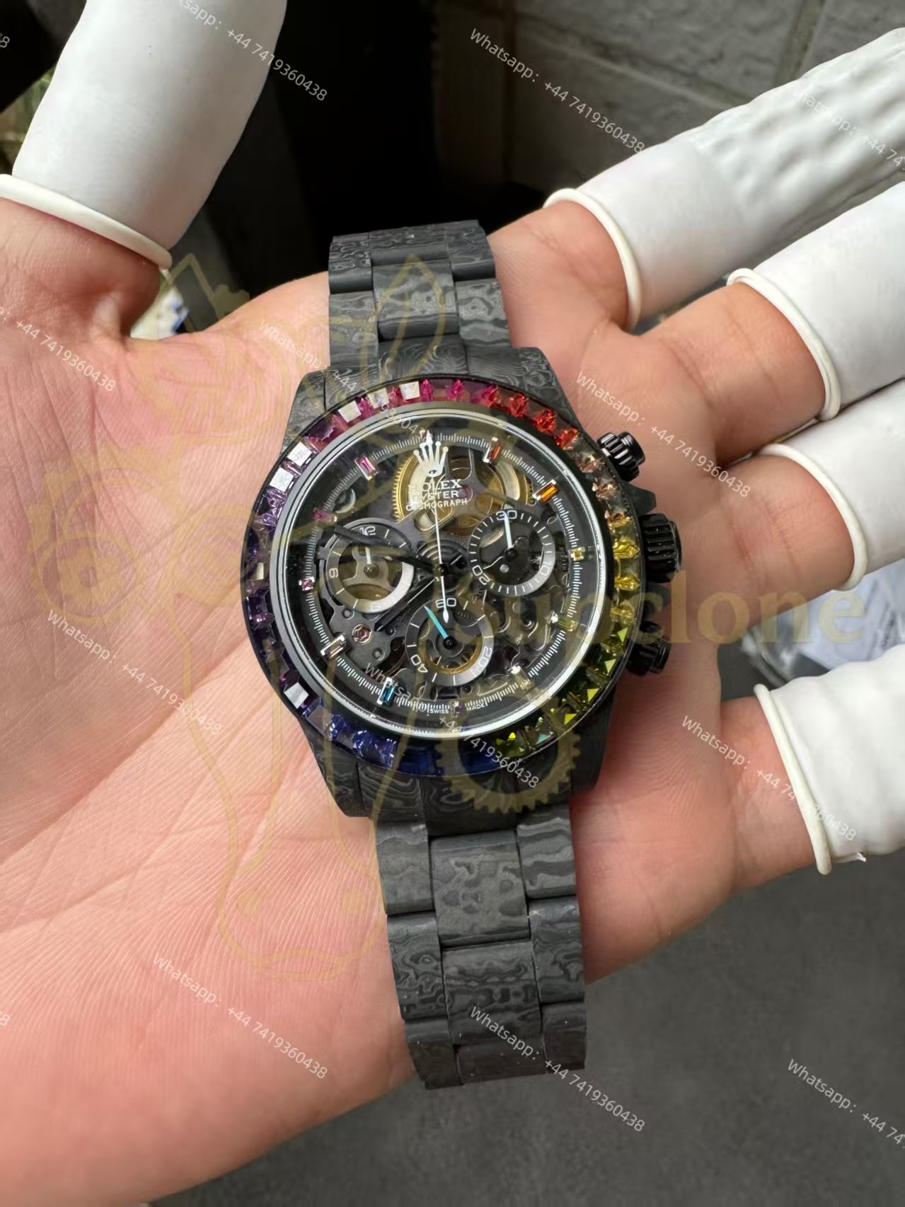 Rolex Super Clone Carbon Fiber Daytona Rainbow Bezel Carbon Fiber Bracelet