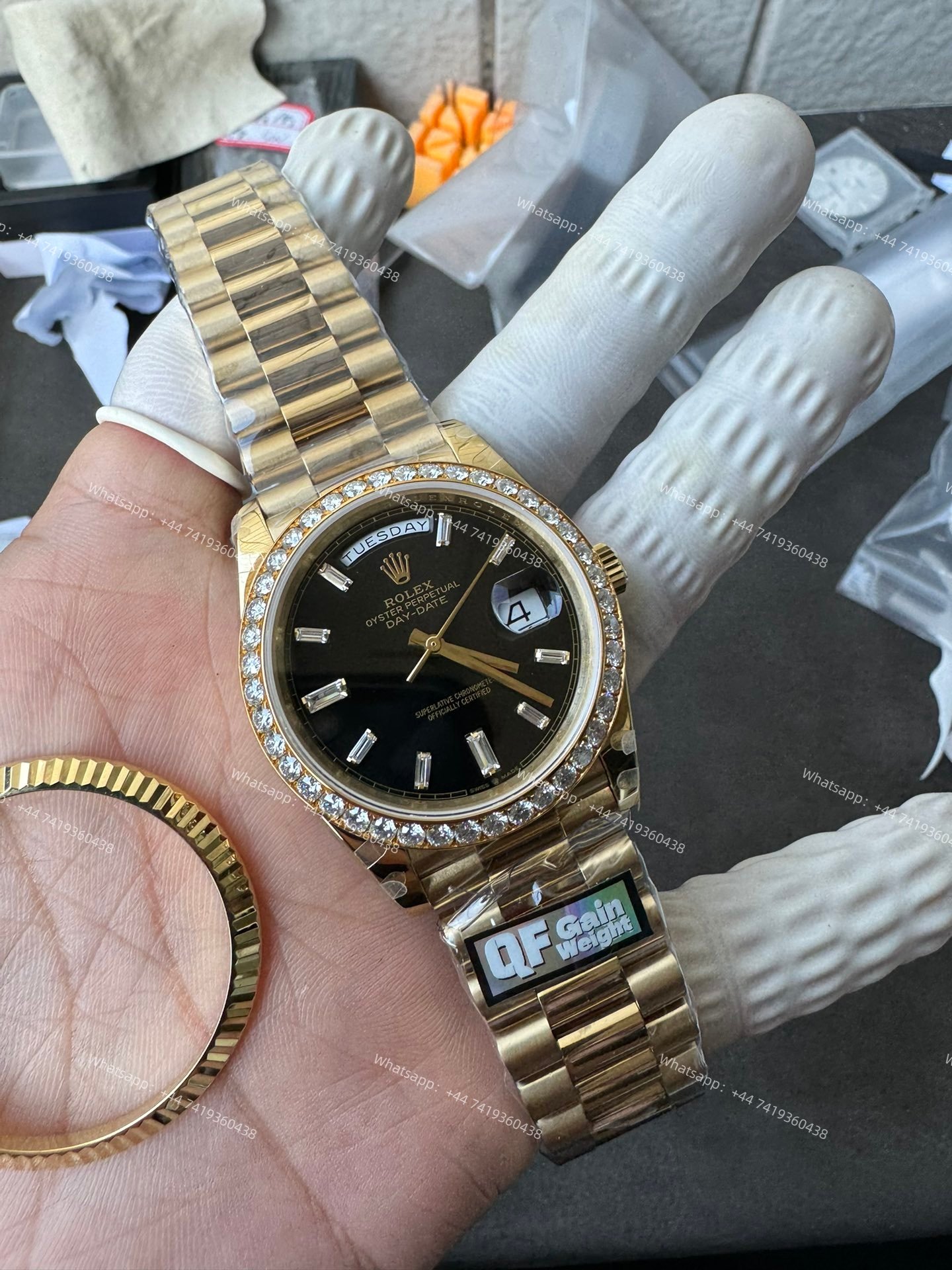 Rolex Day-Date M228348RBR-0001 1:1 Replica Moissanite Diamond Bezel Black Dial 40MM 3255 Movement Super Clone Watch