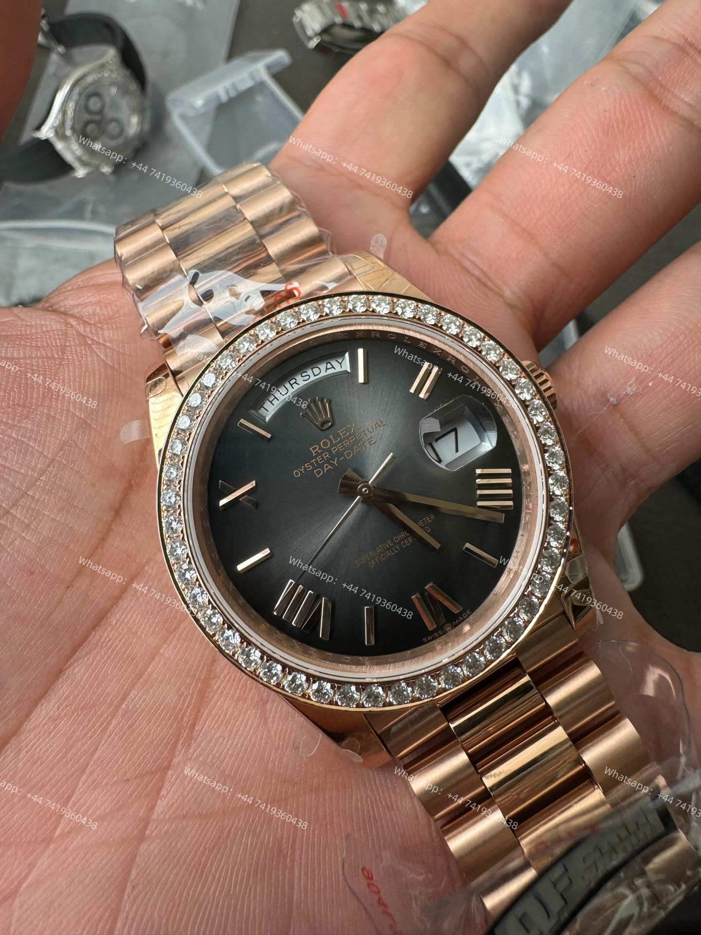 Rolex Day-Date m228345rbr-0025 Gradient slate gray dial Mossanite bezel Presidential bracelet 3255 Movement (40mm) Best Super Clone