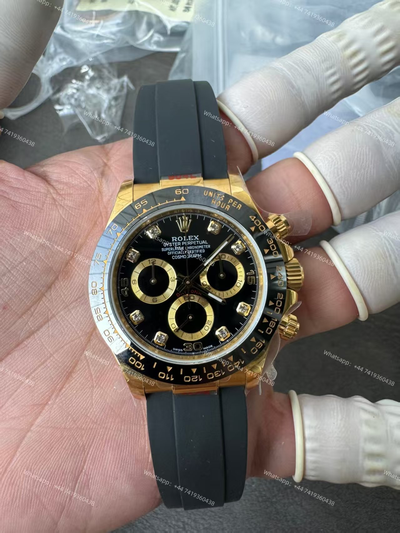 Rolex Daytona 1:1 Replica – M116518LN-0078 Black Diamond Dial 18K Gold 4130 Super Clone