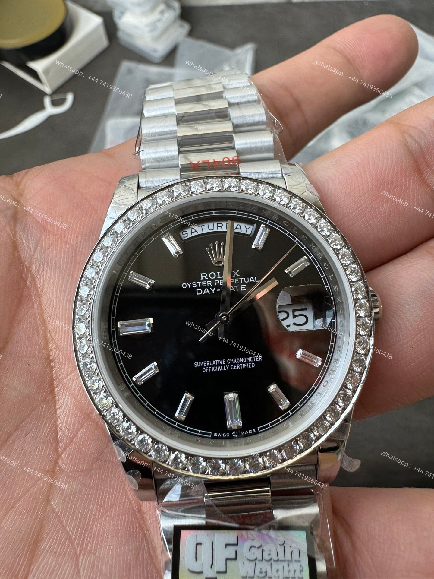 Rolex Day-Date m228349rbr-0003 Moissanite Diamond Bezel Black Dial President bracelet 3255 Movement (40mm) Best Super Clone