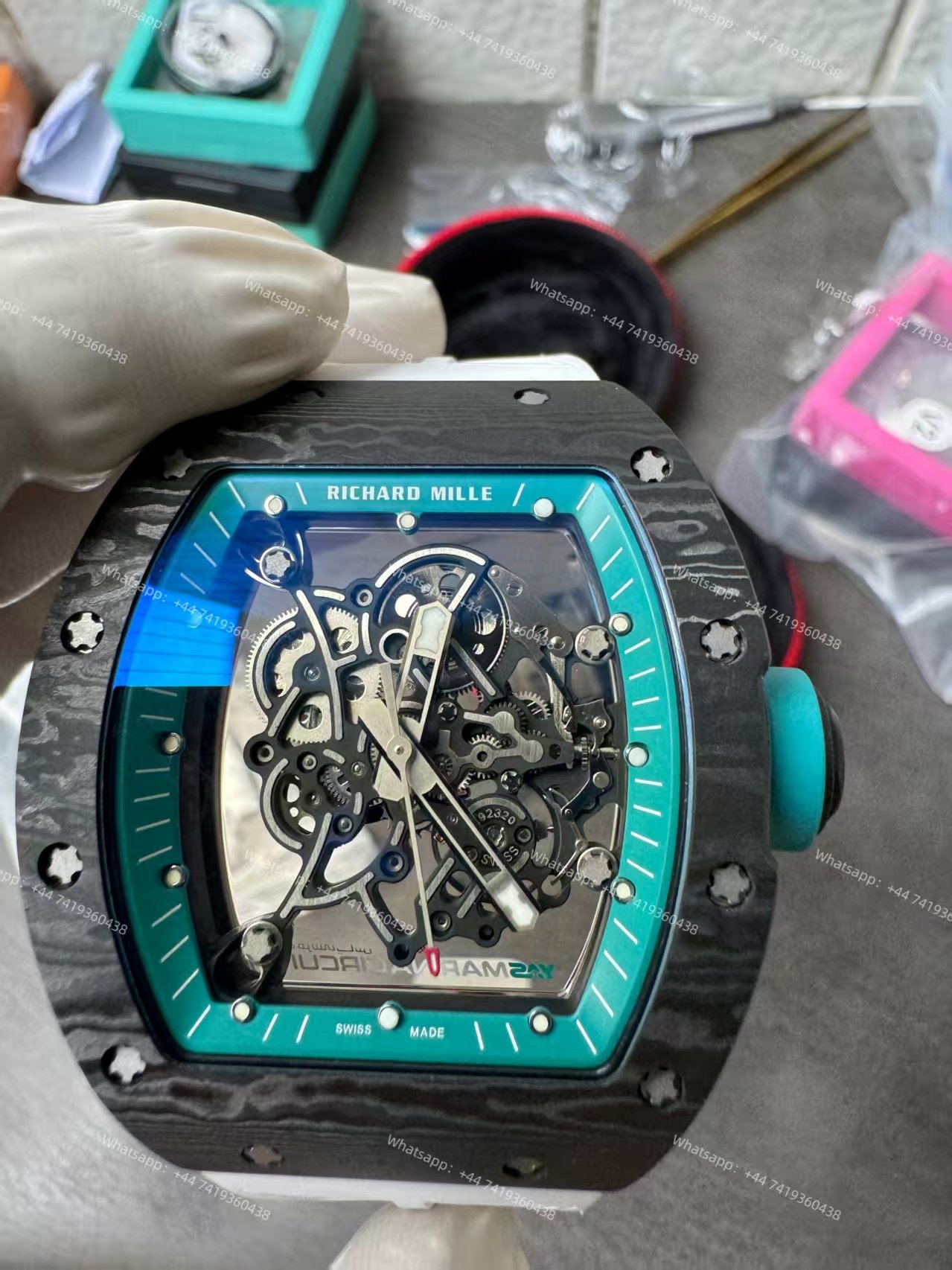 Richard Mille RM 055 “Yas Marina Circuit” Carbon TPT Vaucher Free-Sprung White Rubber Strap Custom Super Clone