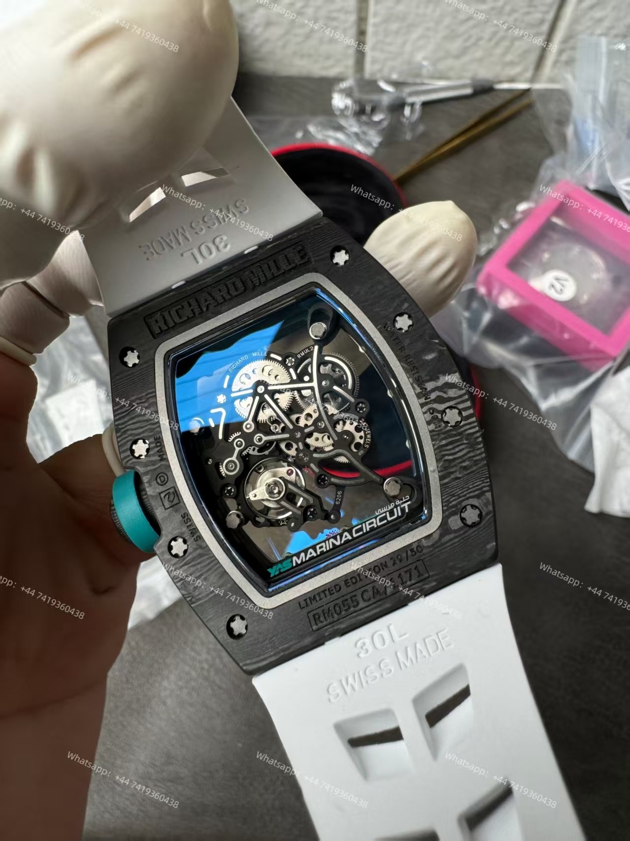 Richard Mille RM 055 “Yas Marina Circuit” Carbon TPT Vaucher Free-Sprung White Rubber Strap Custom Super Clone