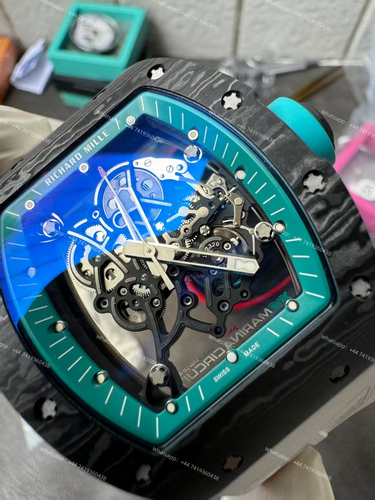 Richard Mille RM 055 “Yas Marina Circuit” Carbon TPT Vaucher Free-Sprung White Rubber Strap Custom Super Clone