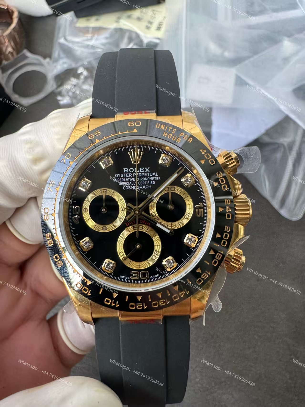 Rolex Daytona 1:1 Replica – M116518LN-0078 Black Diamond Dial 18K Gold 4130 Super Clone