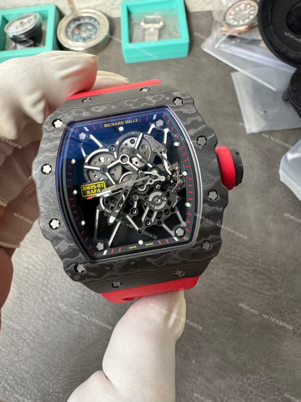 Super Clone Richard Mille RM 35-01 Carbon TPT Skeleton Red Rubber Strap 1:1 Replica Watch
