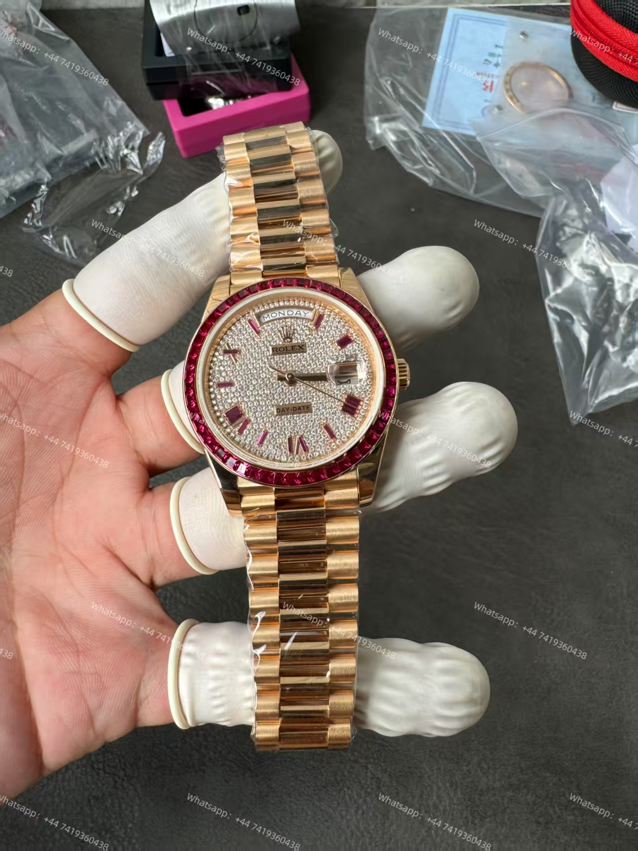Rolex Day-Date 228398TRU Ruby and Moissanite Diamond Dial and Bezel 3255 Movement (40mm) Best Super Clone