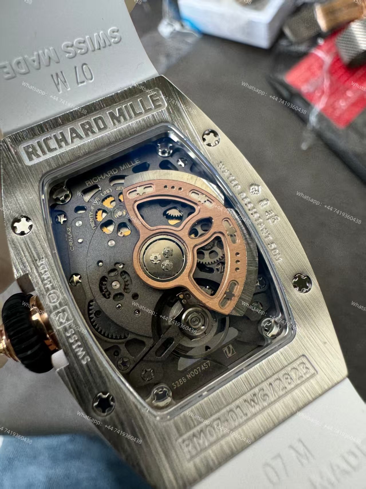 Super Clone Richard Mille RM 07 Full Diamond 1:1 Replica Watch with White Rubber Strap