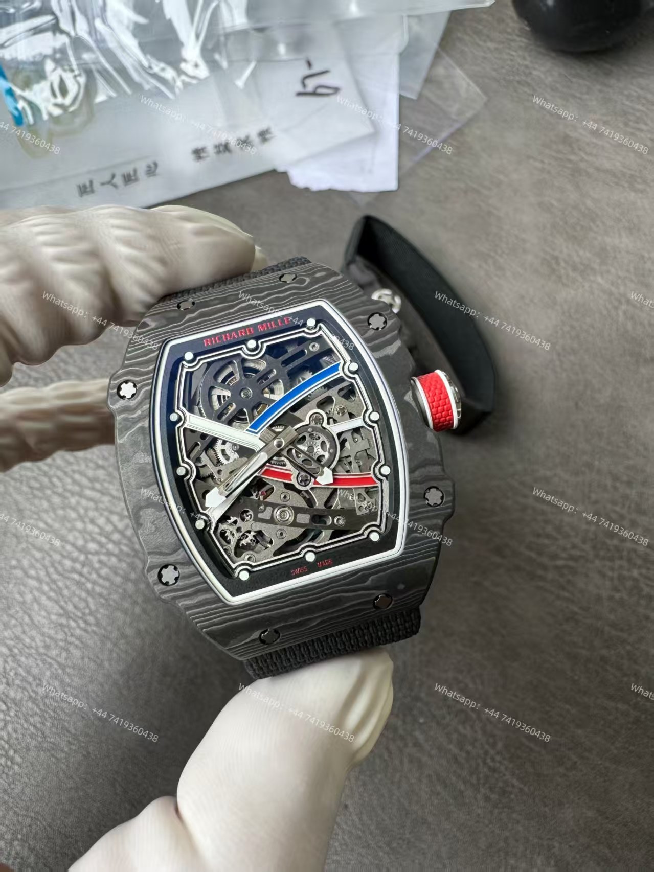 Super Clone Richard Mille RM67-02 Carbon TPT Skeleton Tourbillon 1:1 Replica Watch with Black Strap