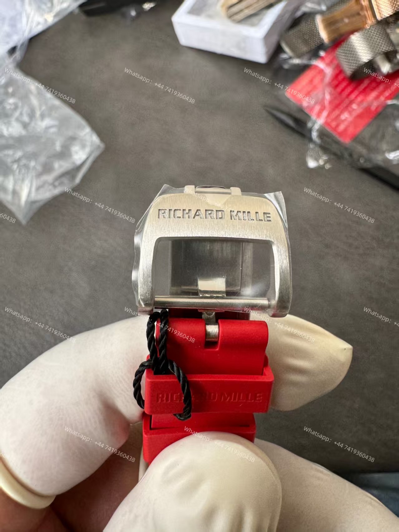Super Clone Richard Mille RM 07 Full Diamond 1:1 Replica Watch with Red Rubber Strap