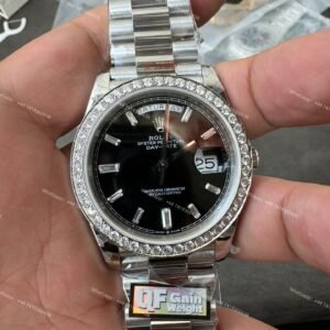 Rolex Day-Date M228349RBR-0003 1:1 Replica Moissanite Bezel Black Dial 40MM 3255 Movement Presidential Bracelet Super Clone Watch