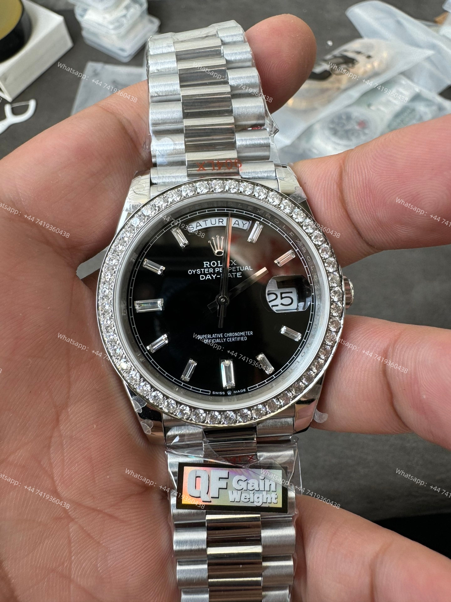 Rolex Day-Date m228349rbr-0003 Moissanite Diamond Bezel Black Dial President bracelet 3255 Movement (40mm) Best Super Clone