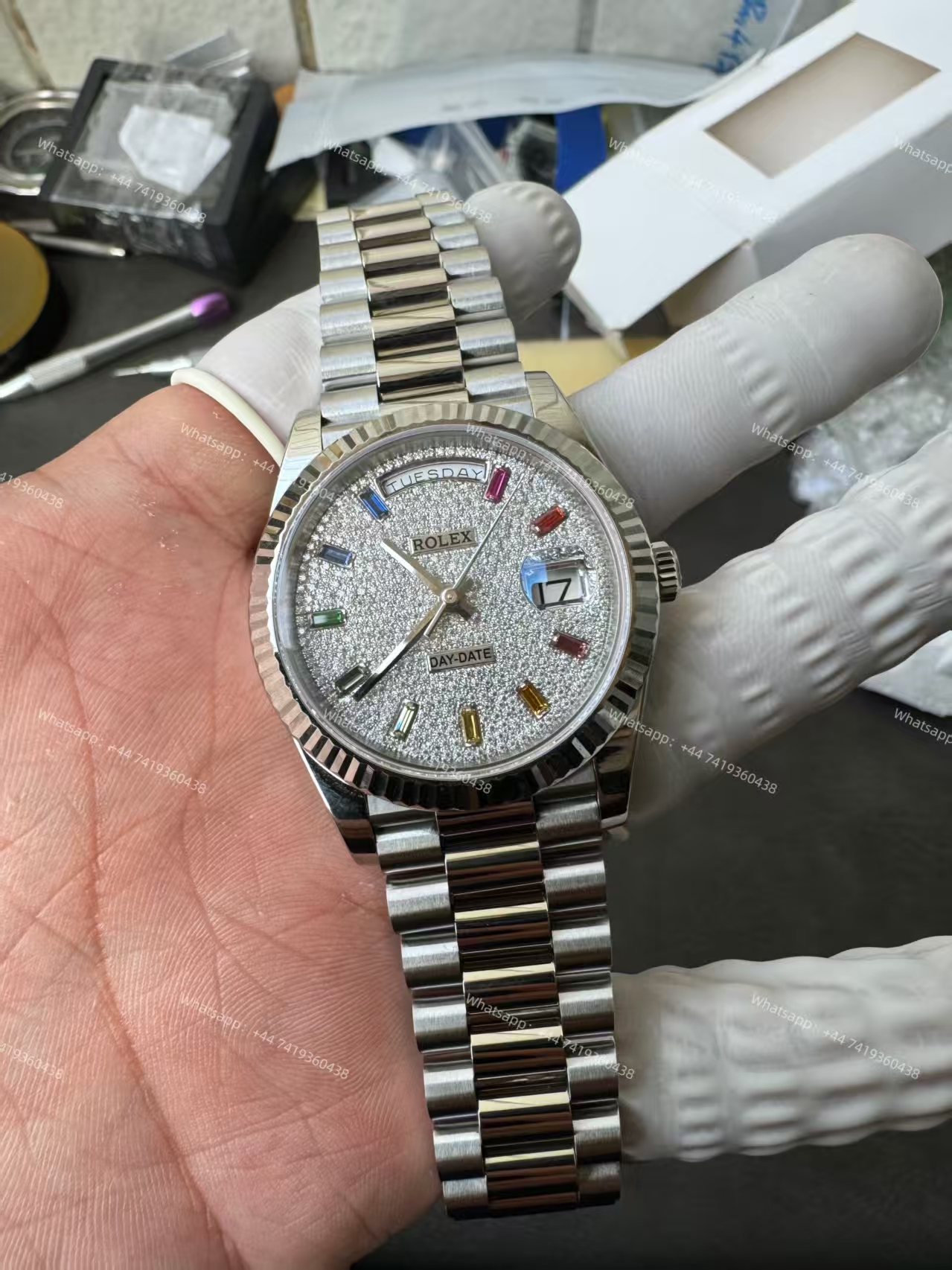 Rolex Day-Date m128239-0019 Moissanite Rainbow Diamond Dial Presidential bracelet 3255 Movement (36mm) Best Super Clone