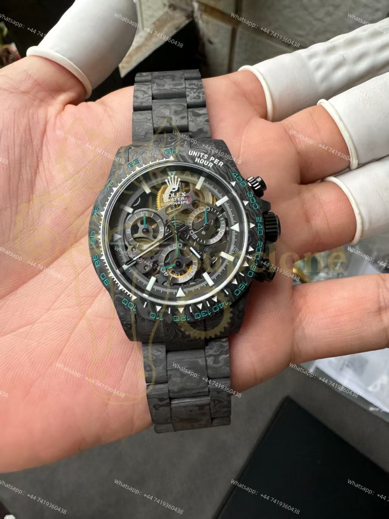 Rolex Super Clone Carbon Fiber Daytona Teal Green Accents Full Carbon Bracelet
