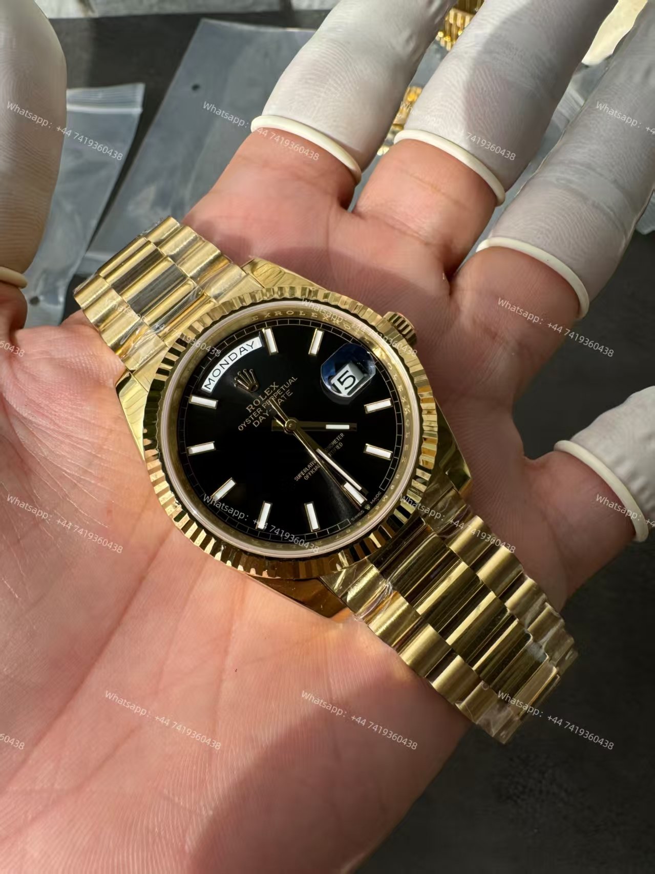 Rolex Day-Date M228238-0067 1:1 Replica Gold Black Dial 40MM 3255 Movement Presidential Bracelet Super Clone Watch