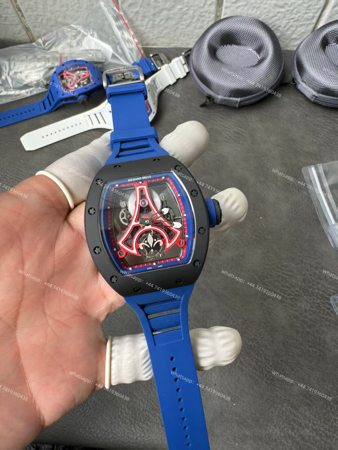 Super Clone Richard Mille RM52-03 Paris Saint-Germain Black Ceramic Skeleton Tourbillon 1:1 Replica Watch