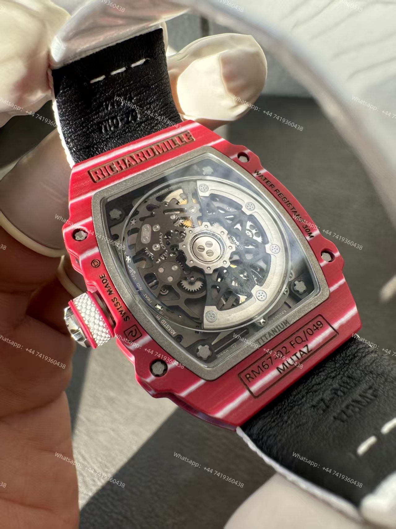 Super Clone Richard Mille RM67-02 “Mutaz Barshim” Quartz TPT Skeleton Tourbillon 1:1 Replica Watch with White Strap