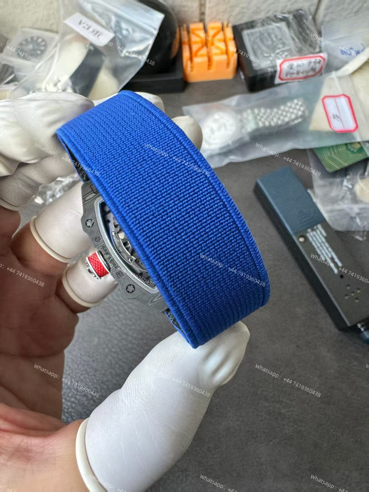 Super Clone Richard Mille RM67-02 Carbon TPT Skeleton Tourbillon 1:1 Replica Watch with Blue Strap